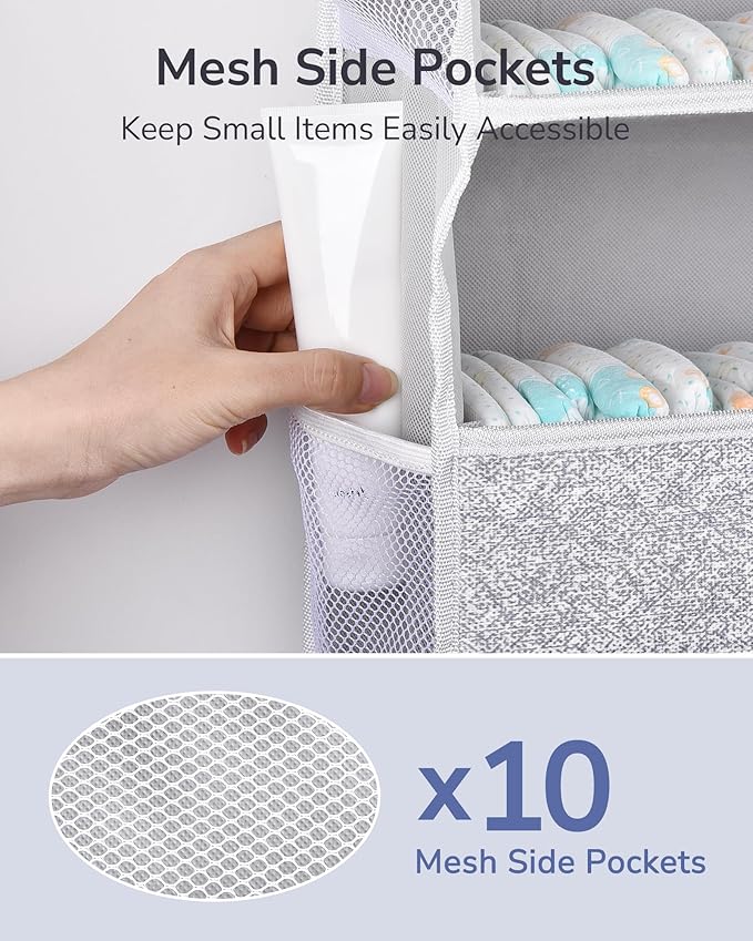 ULG 1 Pack Over Door Organizer with 5 Large Pockets 10 Mesh Side Pockets, Upgraded Linen Texture Over The Door Storage, 44 lb
