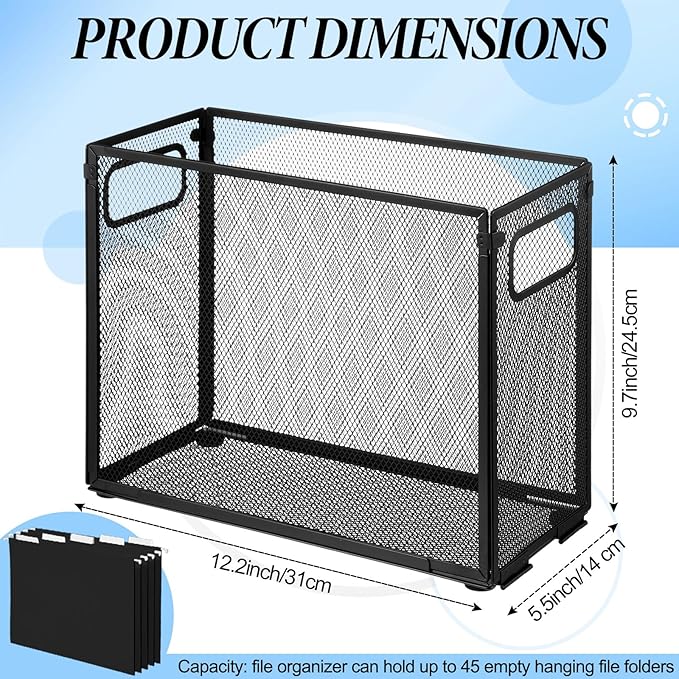 2 Pack Hanging File Holder, 10 Hanging Folders, Metal Mesh, Letter Size Folder Storage, Desktop Storage Cabinets, Office Scho