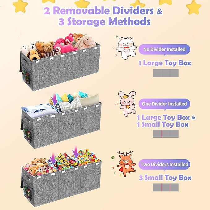 Mabahoo Extra Large Toy Box Chest with Lids, Collapsible Sturdy Kids Toy Storage Organizer Boxes for Boys Girls, 40"x14"x16",