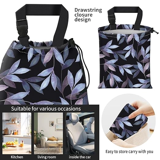 Car Trash Bag Large Hanging Can for Back of Seat, Cute Waterproof Car Garbage Bag for Vehicle, Travelling, Outdoor Cute Blue Black Leaf