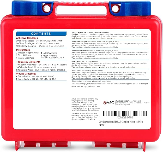 Care Science First Aid Kit, 110 Pieces | Professional Use for Travel, Work, School, Home, Car, Emergency, Survival, Camping, 