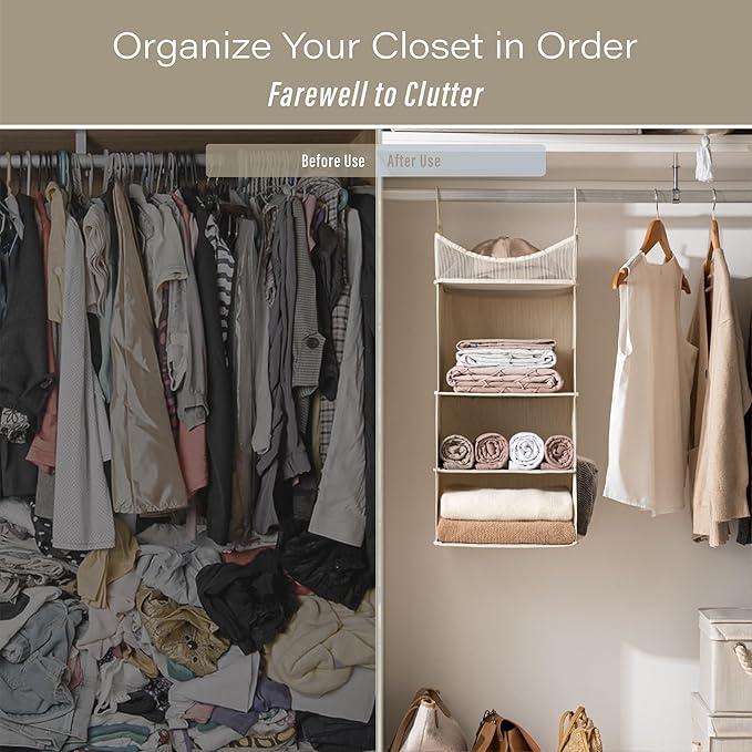 StorageWorks 3-Shelf Hanging Closet Organizer, Adjustable Hanging Closet Organizers and Storage, 12 ¾”W x 12 ¾”D x 32”H, Whit