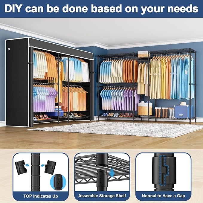 Ulif E12C Max Heavy Duty Closet Organizer System，Freestanding Clothing Rack, Adjustable Garment Rack 83" W x 16" D x 76.5" H 