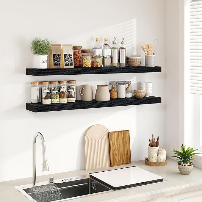 Fun Memories Floating Shelves for Wall, 48Inch Floating Shelves Set of 2, Hanging Shelf with Invisible Brackets, Wood Shelves