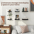 Fun Memories Floating Shelves for Wall - 12 Inch Square Shelves with Invisible Brackets, Black Small Wall Shelf for Living Ro