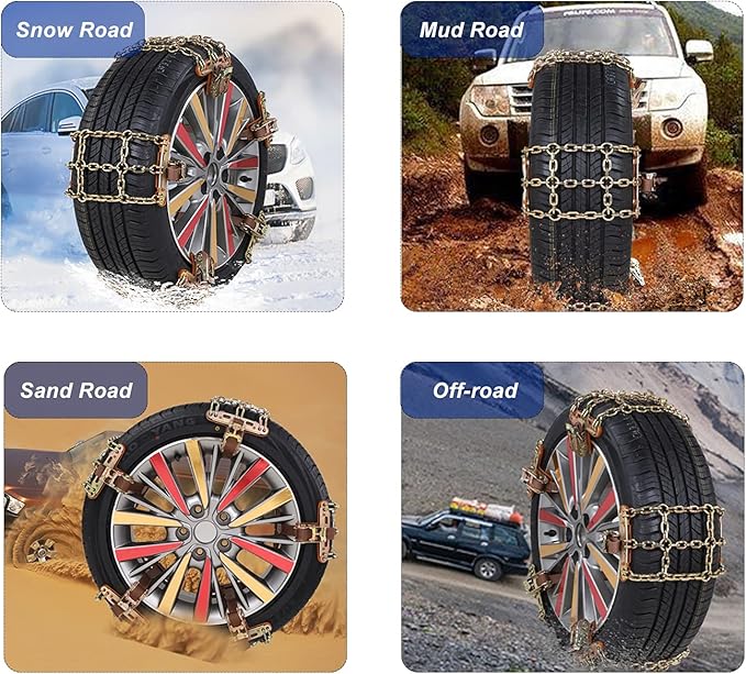Snow Chains for SUV Car Pickup Trucks RV, Universal Adjustable Emergency Portable Snow Tire Chains, Applicable Tire Width 215