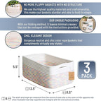 NaturalCozy 13.5”x8.5”x5.5” Rectangle Storage Baskets for Shelves 3 Pack | Cotton Rope Woven Small Baskets for Organizing | S