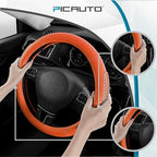 PIC AUTO Steering Wheel Cover, Glitter Gel Particles & Orange Luxury Leather Car Steering Cover, Universal Fit 14.5"-15.5" An