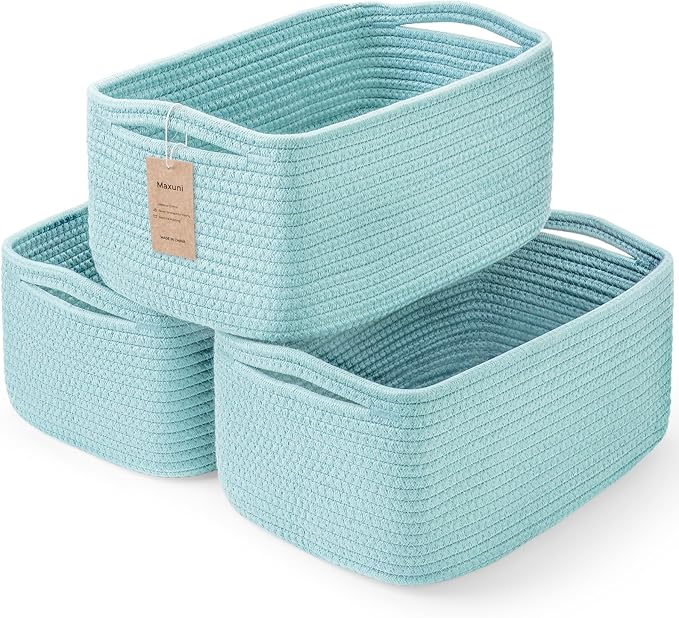 3-Pack Small Storage Baskets for Organizing | Woven Shelf Toy Basket | Rope Baskets for Gifts Empty | Closet Organizer Bins w