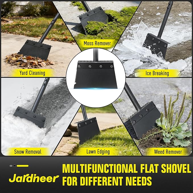 Jardineer Garden Flat Shovel Heavy Duty, Multifunctional Garden Cleaning Shovels for Lawn Edging,Sidewalk Weeding, Floor Scraper Long Handle, Metal Snow Shovel,Ice Scraper for Driveway (60")