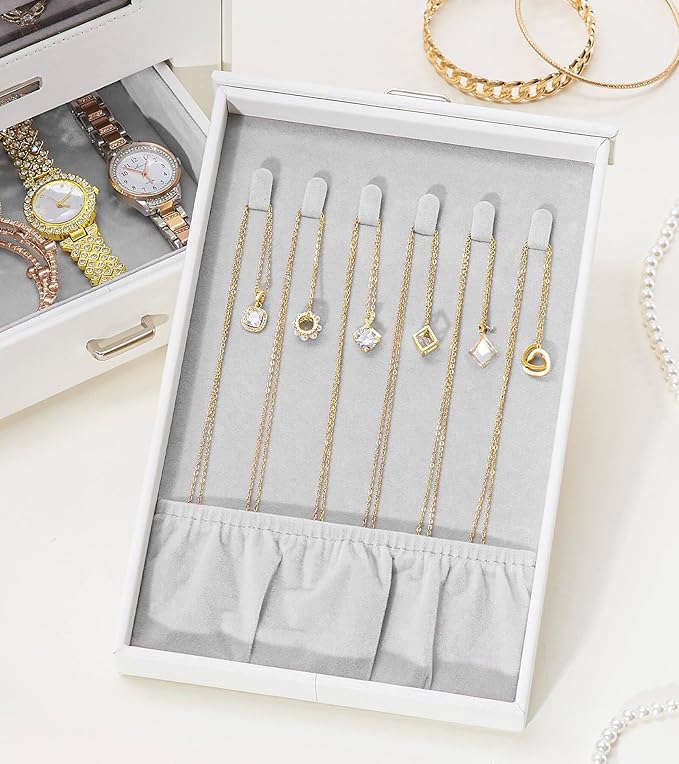 Homde Jewelry Organizer with Transparent Window Necklace Hooks Gift for Women Jewelry Box Display Case for Necklaces Rings Ea