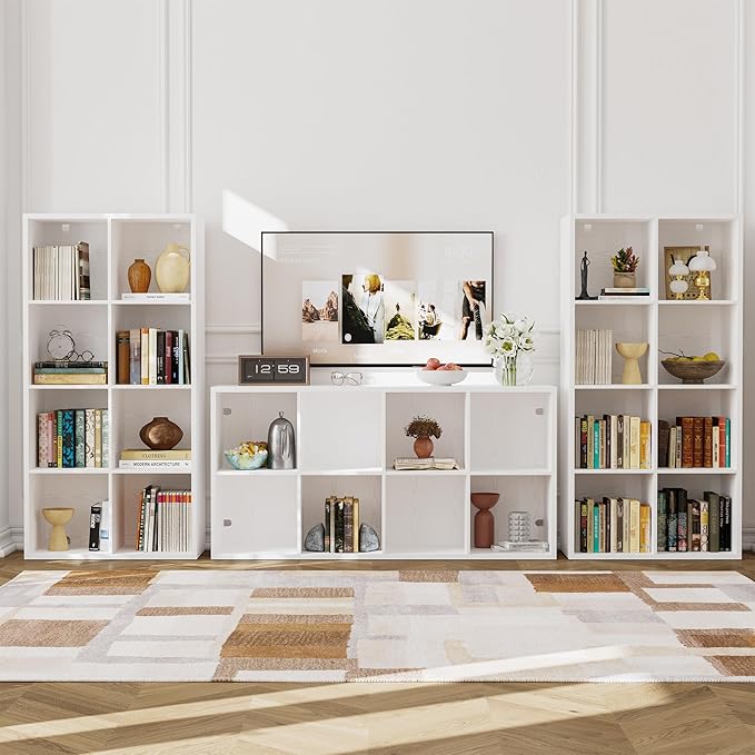 IROCNK Bookshelf, 8-Cube Storage Cube Shelf Organizer, Extra Thick Frame Horizontally & Vertically Reversible Bookcase with O