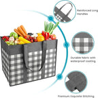 WOWBOX Reusable Grocery Bags,10-Pack, Foldable Reusable Shopping Tote Bags bulk with Reinforced Handles,Large Storage Bags with Water Resistant Coating for Groceries,Multipurpose,Grey-White