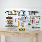 Peg Board, 16”×16”Large Heavy Duty Metal Pegboard Panels with Frame White PegBoard Display 4 Packs Peg Boards for Walls, Disp