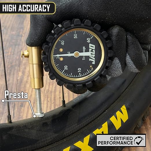 JACO MBX-60 Presta Tire Pressure Gauge for Bikes (Max 60 PSI) | MTB & XC Series