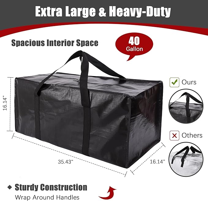 Extra Large Moving Bags with Zippers & Carrying Handles, Heavy-Duty Storage Tote for Space Saving Moving Storage, Fold Flat, 