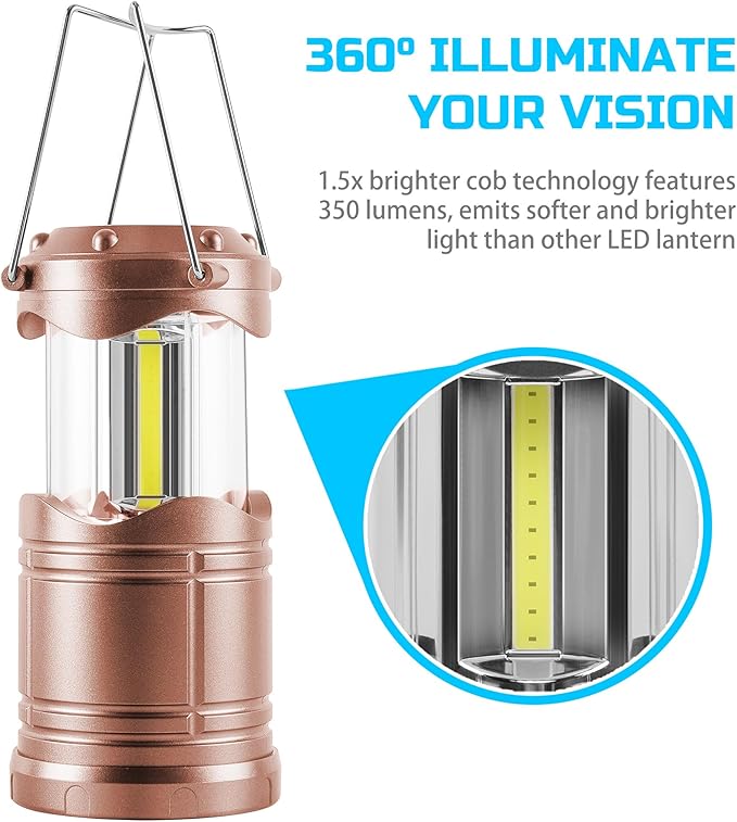 Lichamp LED Camping Lantern, 4 Pack Battery Powered Flashlight for Power Outages, Portable Collapsible Hanging Light Essentia