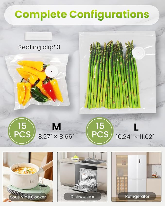 FEPPO Vacuum Sealer for Food with Visible Water Tank, Handheld Saver Compact Vacuum Sealer Machine with 30 Reusable Bags for 