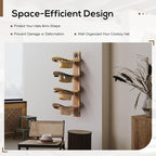 Hat Holder Rustic Wood Star Design – 2-Piece Organizer with Extra Wide Wooden Boards (12cm / 4.72"), 4-Hook Cowboy Hat Rack f