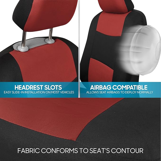 BDK PolyPro Car Seat Covers Full Set in Terracotta on Black, Front and Rear Split Bench Seat Covers for Cars, Easy to Install