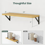 Floating Shelves, 8 Inch Deep Rustic Wood Wall Storage, 24W x 8D Wall Shelves Set of 2, Heavy Duty Metal Brackets, Industrial