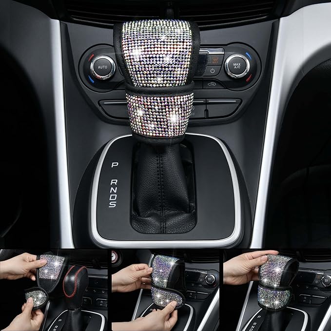 CAR PASS 23 PCS Bling Diamond Car Accessories Set for Women, Leather Car Seat Covers Full Set Sparkly Rhinestone15'' Steering Wheel Covers Shining Diamond Floor Mats Car Interior Sets, Multicolor