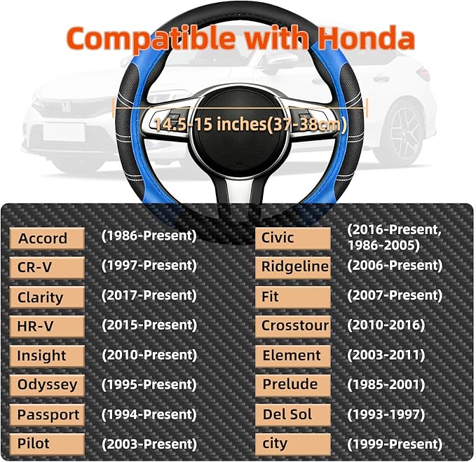 NBTEPEM Customized Auto Car Steering Wheel Cover for Honda Accord, Civic, CR-V, HR-V, Pilot, Microfiber Leather Sport Steerin