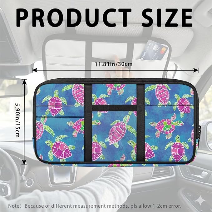 Car Sun Visor Organizer Sea Turtle Sun Visor Organizer with Big Zipper Pocket Easy to Store and Install Universal Size Fit for Most Cars SUV