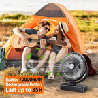 10000mAh Battery Operated Camping Fan with LED Light-7 inch USB Fan with Hanging Hook for Tent Car RV Hurricane Emergency Out