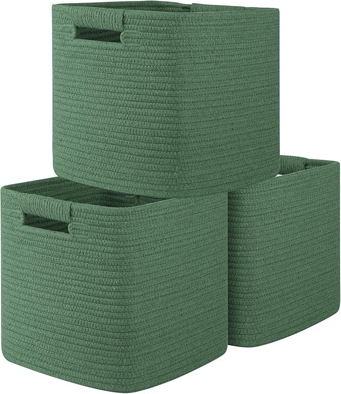 OIAHOMY Storage Cubes 11 Inch Storage Bins-3 Pack, Cotton Rope Woven Baskets for Organizing, Square Baskets for Shelves Organ