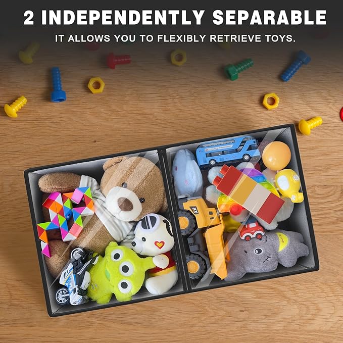 1 Pack Large Toy Storage Box with Clear Lids Collapsible Toy Organizer Chest with Adjustable Dividers Kids Storage Bin Basket