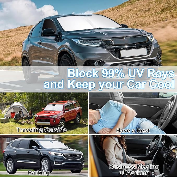 3PCS Car Window Shades Front Windshield Sun Shade Foldable Window Shade Custom Fit for 2016-2022 Honda HR-V HRV XRV Accessories Car Shades for Front Windows Anti-UV Rays Block Heat