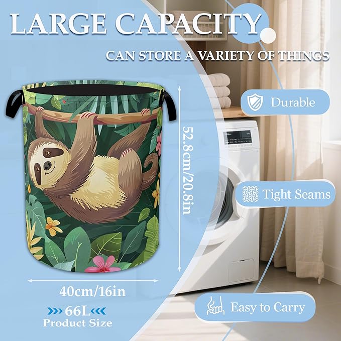 Palm Sloth Laundry Basket Collapsible Laundry Hamper Oxford Storage Bin for Clothes Storage, Toy Organizer, Books and Sundrie