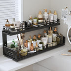 Under Sink Organizer Upgrade To Professional Rails,2-Tier Dual Pull Out Cabinet Storage,Height Adjustable Slide Out Drawers F