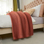 Longhui bedding Chunky Cable Knit Throw Blanket Lightweight Rust 100% Organic Cotton Blanket for Sofa Couch Bed Baby Nursery,
