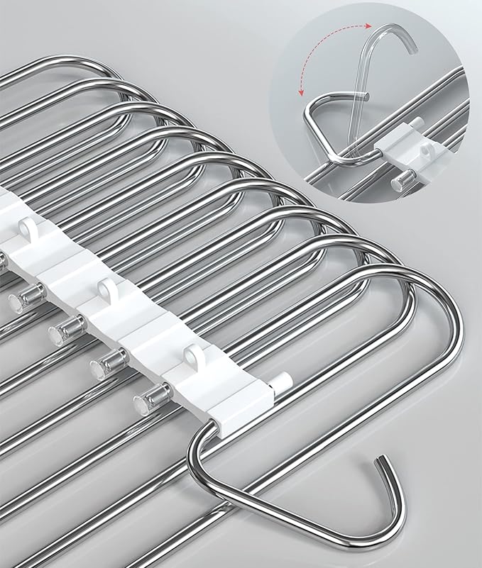 9 Layers Pants Hangers Space Saving, 2 Pack Multifunctional Pant Rack Stainless Steel Closet Organizer for Pants Jeans Leggin