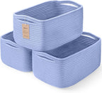 3-Pack Storage Baskets for Organizing | Woven Shelf Toy Basket | Rope Baskets for Gifts Empty | Closet Organizer Bins with Ha
