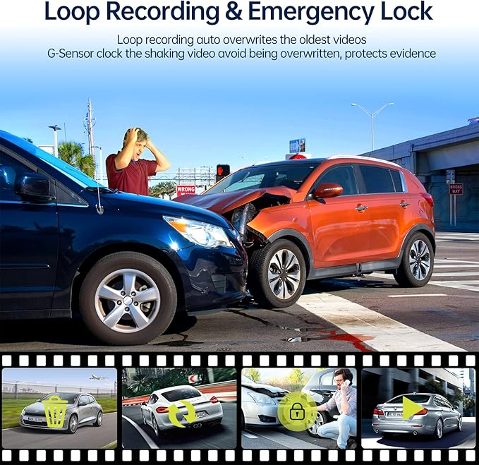 Dual Dash Cam Front and Inside 1080P Dash Camera for Cars IR Night Vision Car Camera for Taxi Accident Lock Parking Monitor 2