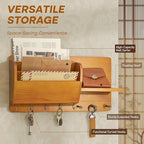 Rebee Vision Pine Wood Farmhouse Key Holder Wall Mount - Key Holder for Wall with Mail Slot Can Store Letters and 8 Hooks for