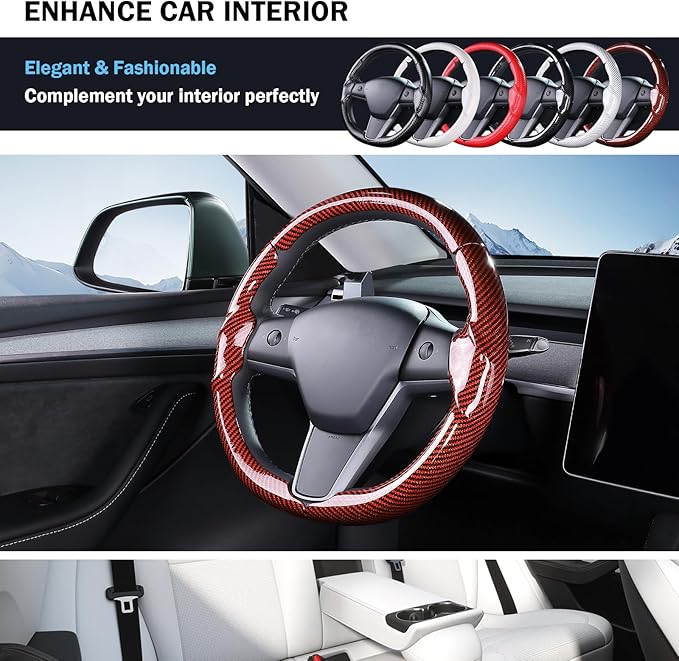 Steering Wheel Cover for Tesla Model 3 (2017-2023) / Model Y (2020-2024),Anti-Slip,Comfortable Grip, Breathable,Customized for Tesla Model 3/Y Accessories,Bright Red