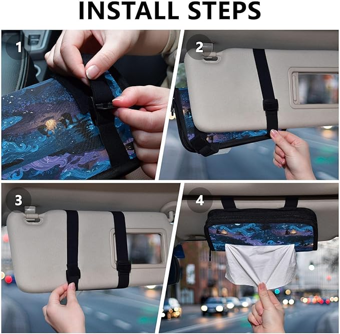 Car Tissue Holder Car Visor Organizer Tissue Box Holder for Car Sun Visor Organizer with Car Vehicle Accessories Essentials Interior for Women Men Blue Moon Campfire Pine Wave