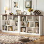 Unikito 10 Cube Storage Book Shelf - 50" Wide Wood Cube Storage Organizer, Wooden 3 Tiers Floor Standing Low Bookcase for Liv