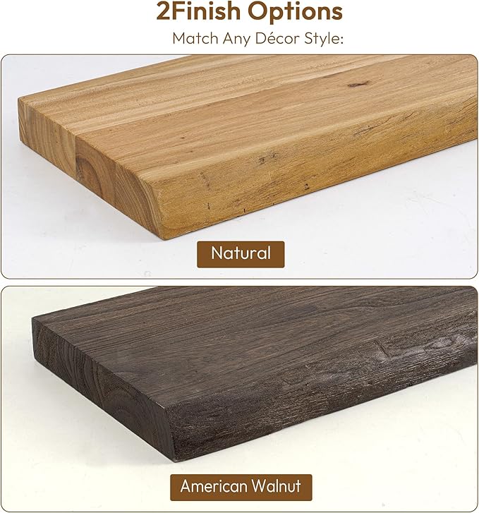 Vivelove Live Edge Floating Shelves 36 inch Long, Elm Wood Wall Display Shelf with Invisible Bracket for Living Room Bedroom 