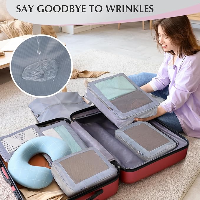 Ultralight Compression Packing Cubes for Suitcases Carry on，Compressible Mesh Packing Cubes for Travel Women Travel Essential