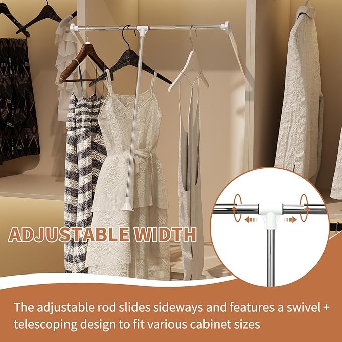 tonchean Heavy Duty Pull Down Closet Rod White, 60 Lbs Load Capacity, Adjustable 33-45 Inch Closet Rods for Hanging Clothes T