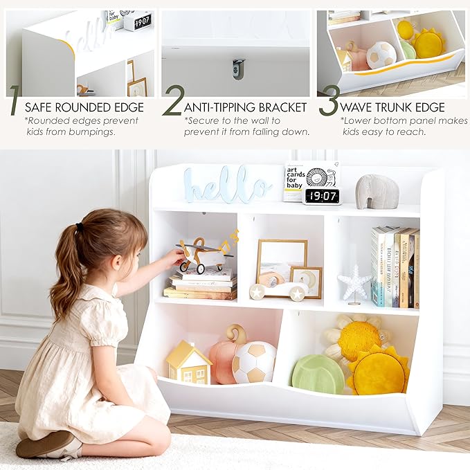UTEX Toy Storage Organizer with Bookcase, Kid’s Multi Shelf Cubby for Books,Toys, Storage Organizer for Boys,Girls Play Room/