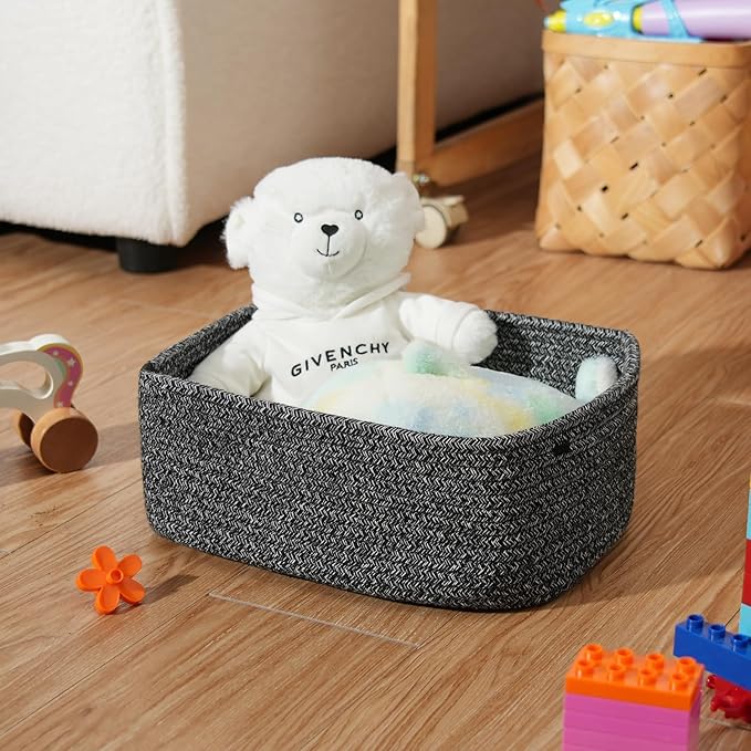 3-Pack Shelf Baskets for Organizing, Closet Organizer Bins, Small Woven Baskets, Rope Toy Basket, Storage Basket for Shelves,