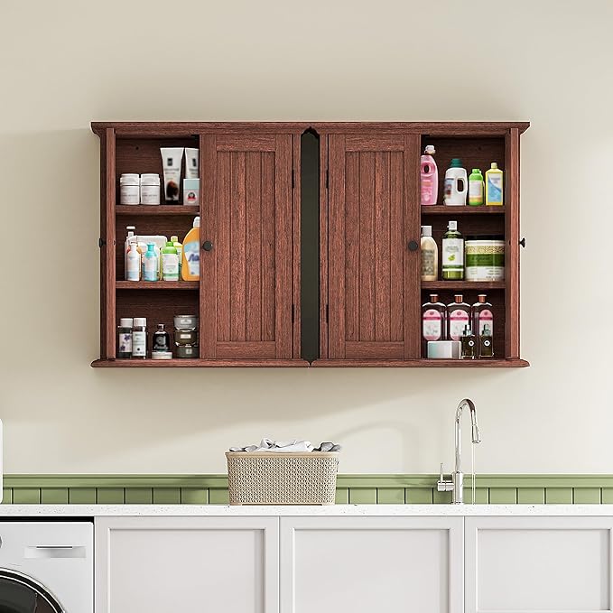 ChooChoo Bathroom Wall Cabinet, Over The Toilet Space Saver Storage Cabinet, Farmhouse Medicine Cabinet with 2 Doors and Adju