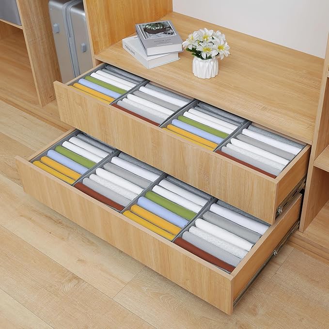 Qozary 4 Pack Drawer Organizers for Clothing, 8 Grids Foldable Closet Organizers and Storage Bins for Bedroom, Dresser Organi