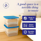 HOMZ 2-Pack Snaplock, Large Clear Plastic Storage Organizer Bins w/Lids, 56 Quart, Blue - Stackable Container Boxes for Bedro